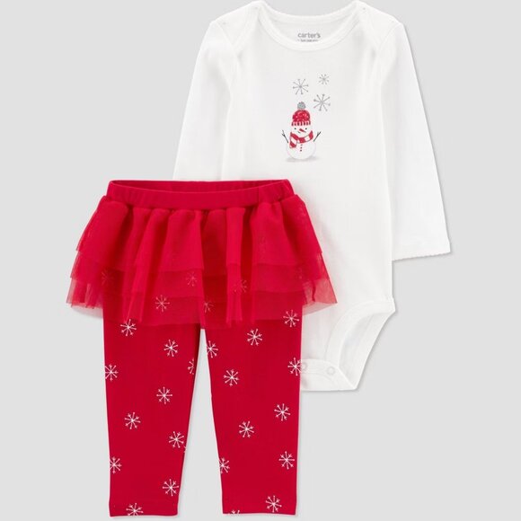 NEW! Carter's Just One You Baby Girls' Snowman Tutu Coordinate Set - Red/White - Picture 1 of 10